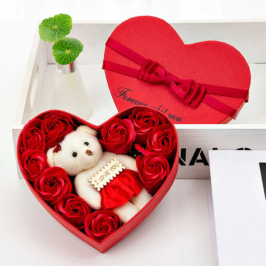 10 Flower Gift Box with Bear